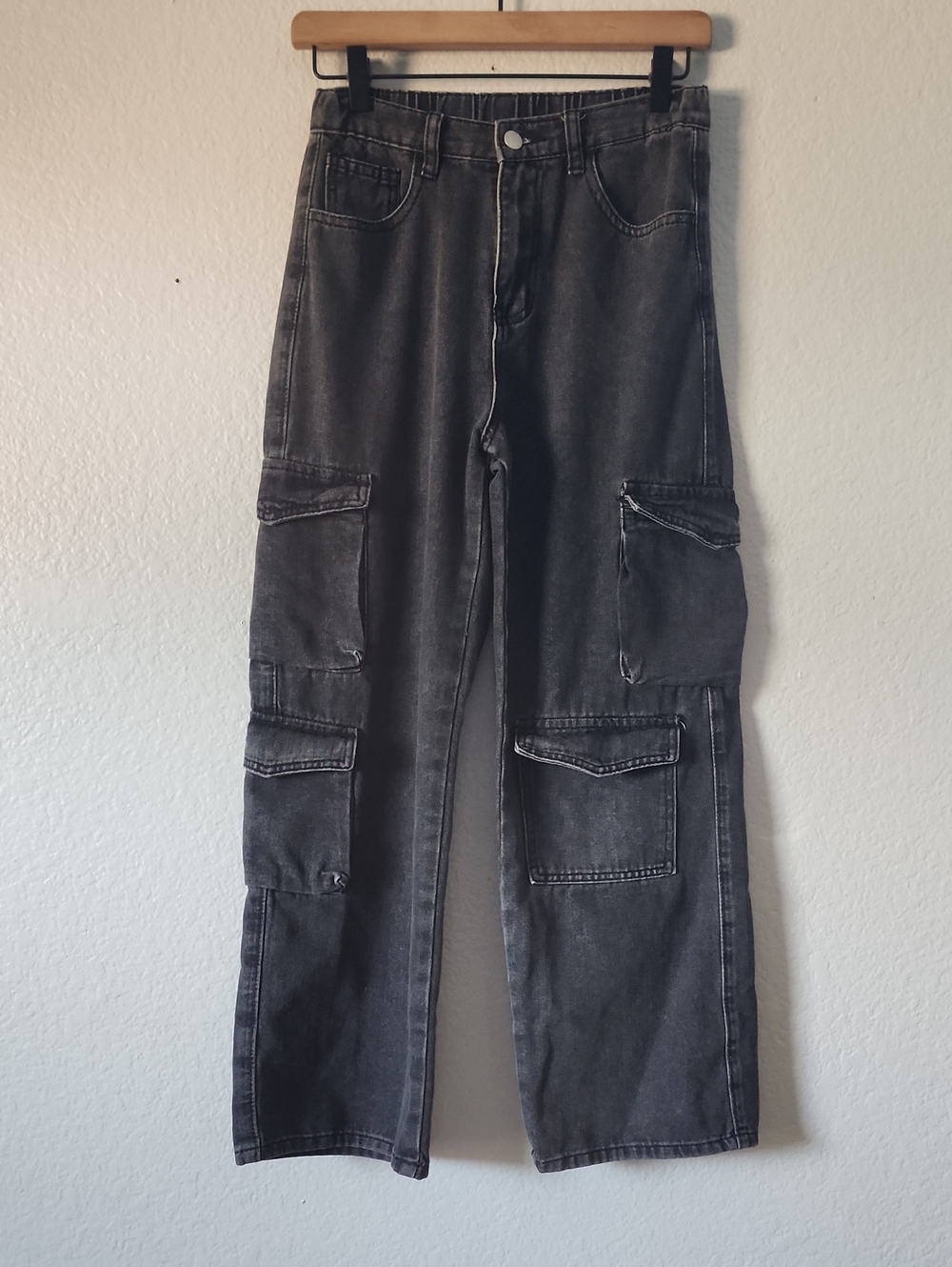 SHEIN Washed Charcoal Cargo Jeans for Kids
